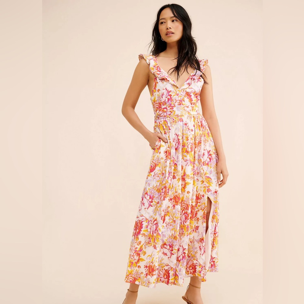 BHLDN Aubree Sleeveless Linen Floral Fit & Flare Dress